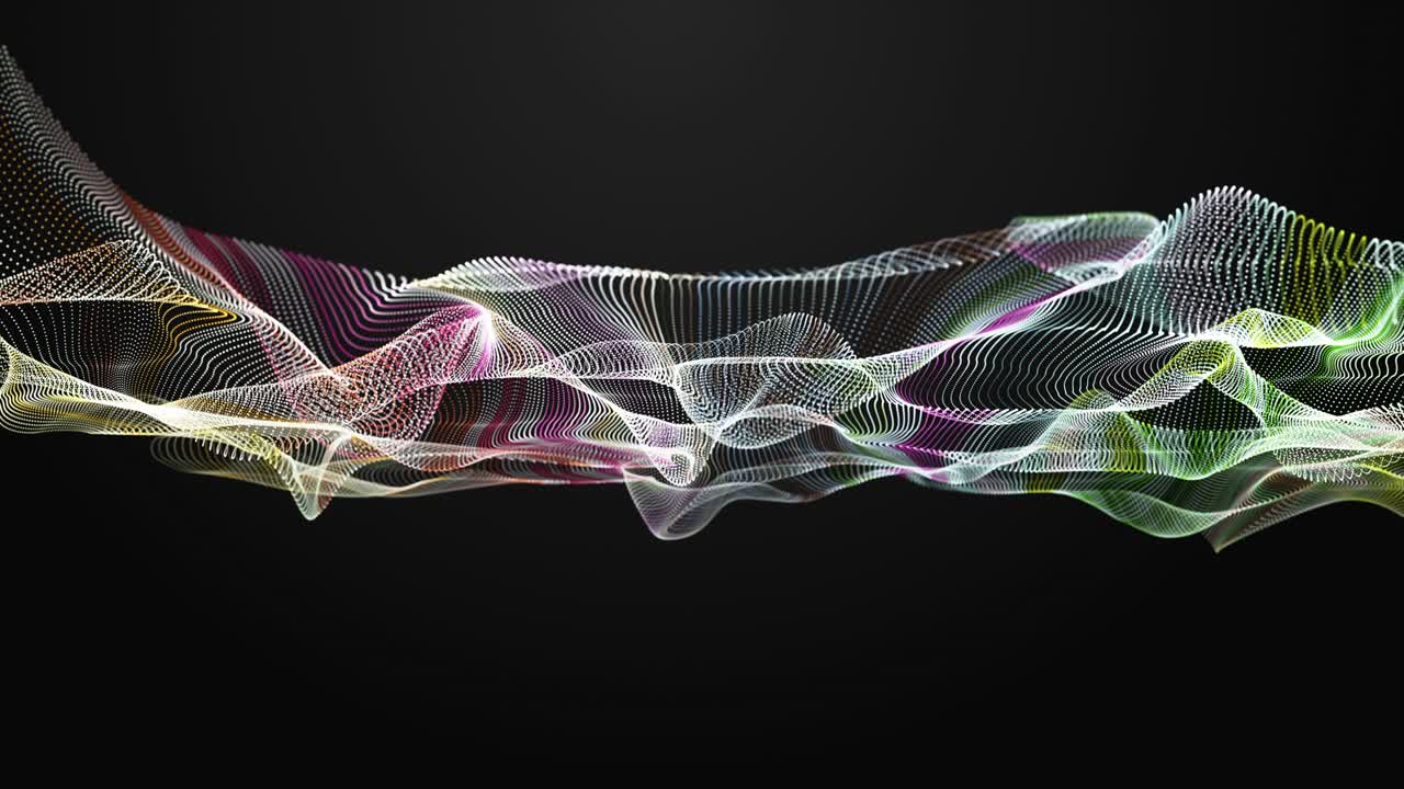 Futuristic animation with particle wave object in slow motion, 4096x2304 loop 4K