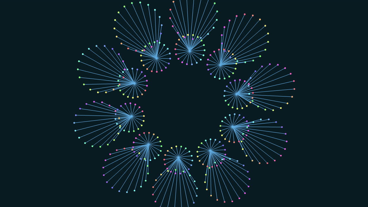 patrón circular abstracto de puntos y líneas sobre fondo negro