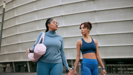 two women walking and talking