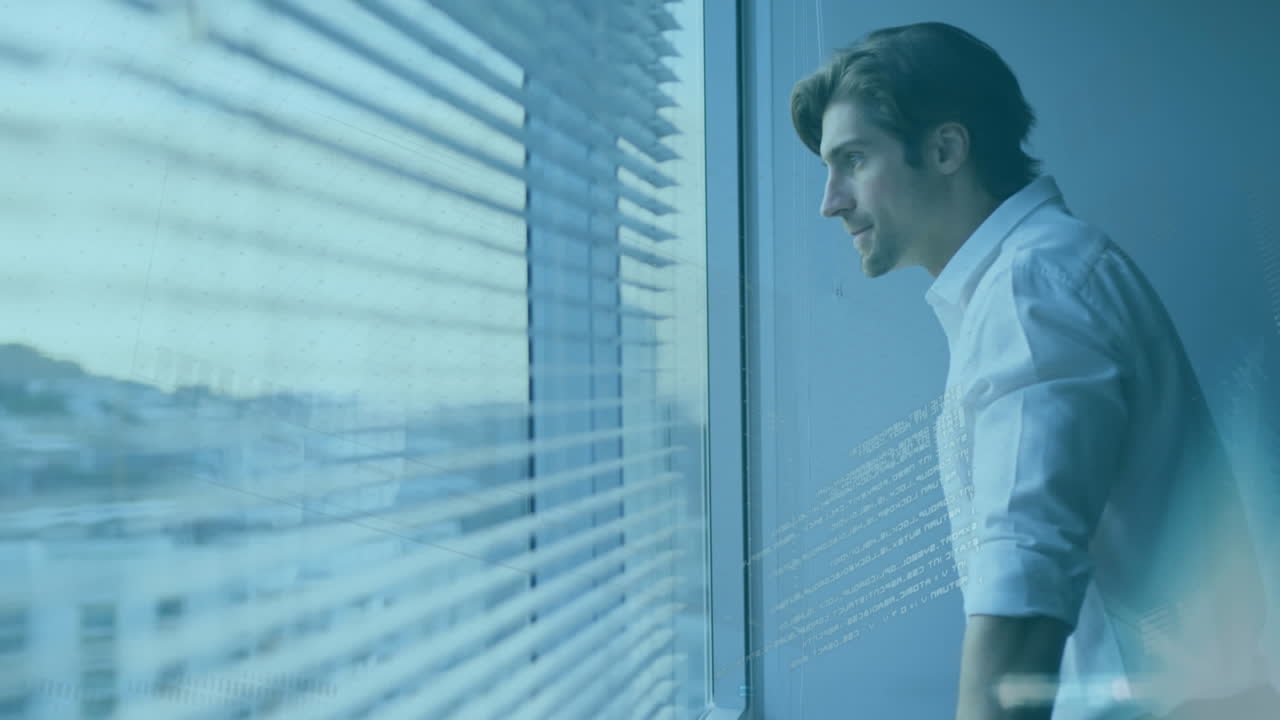 사무실에서 코카시안 사업가에 대한 데이터 처리 애니메이션