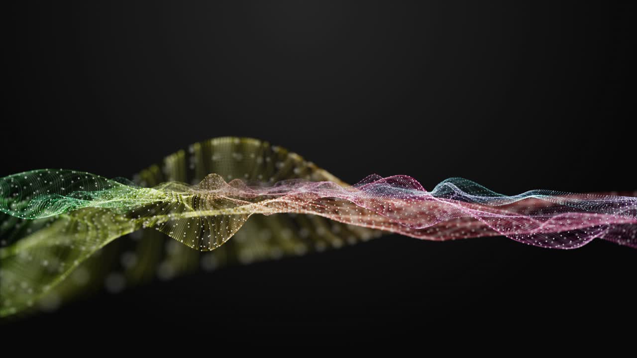 Futuristic animation with particle wave object in slow motion, 4096x2304 loop 4K