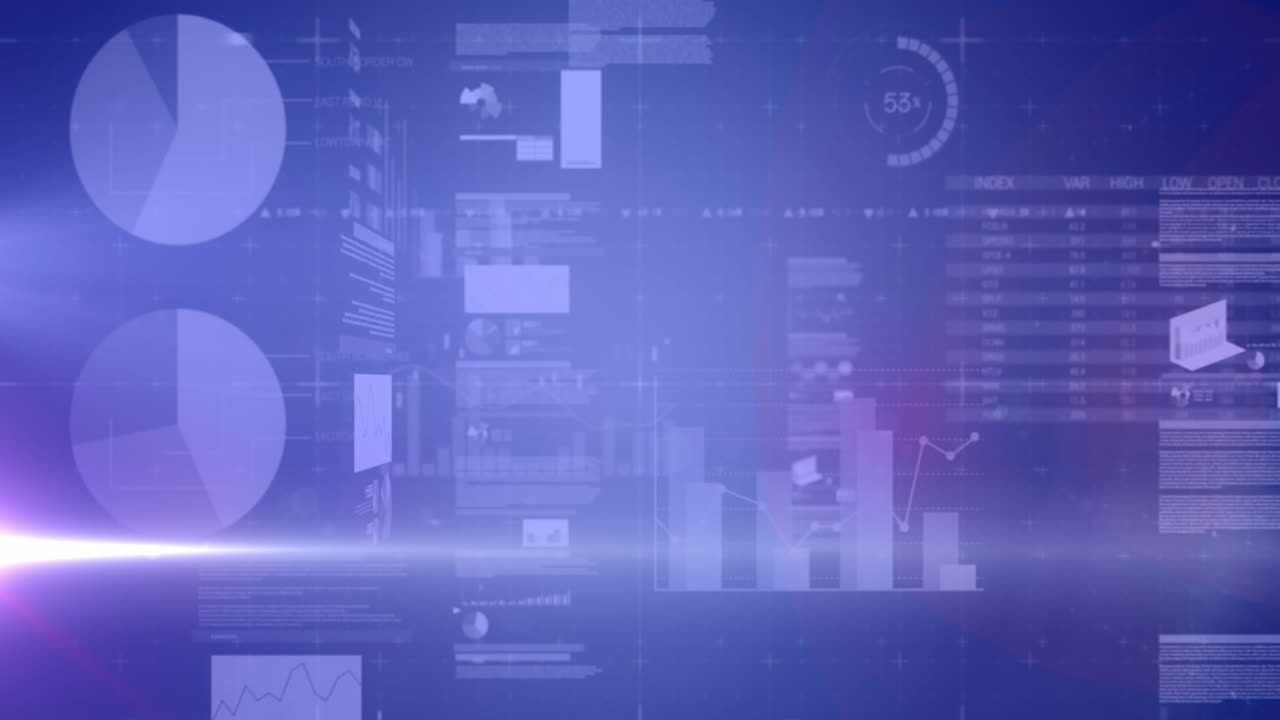 animación del procesamiento de datos financieros sobre un fondo azul