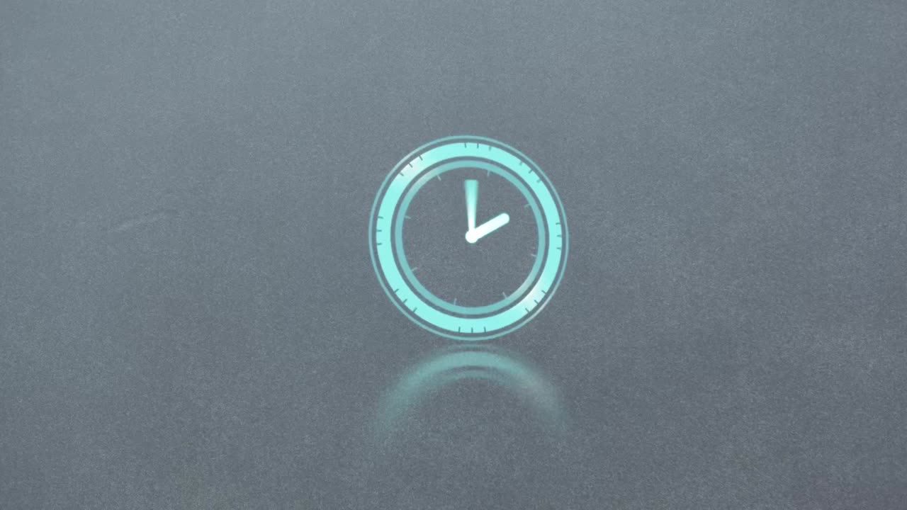 Animazione di orologio in movimento su sfondo grigio.