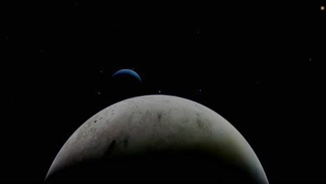 orbiting the gas giant neptune, above one of it's many moons