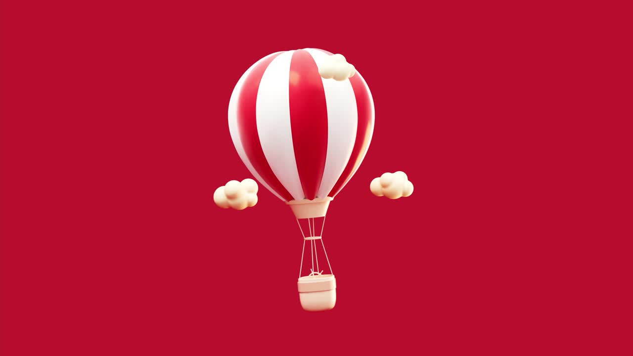 animación en bucle de un globo de aire caliente de dibujos animados, renderización en 3d.