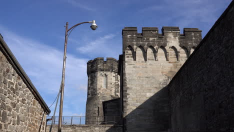 medieval style wall, towers and parapet at eastern state penitentiary