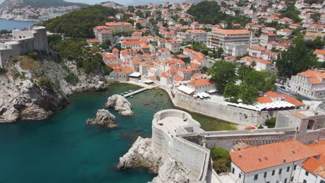 dubrovnik, croatia- aerial view the walls of an old castle alongside the old town dubrovnik croatia