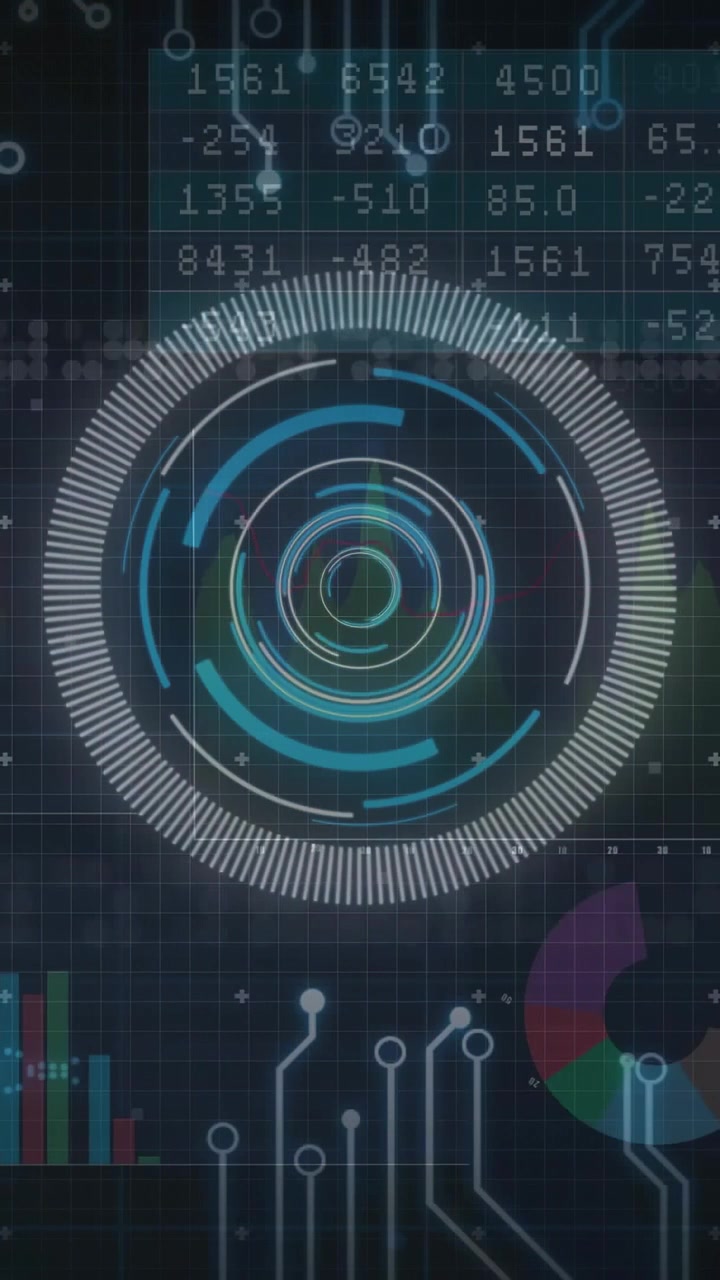 Vertical video: HUD appearing, rotating and pulsing while scanning matrix and visualizing data