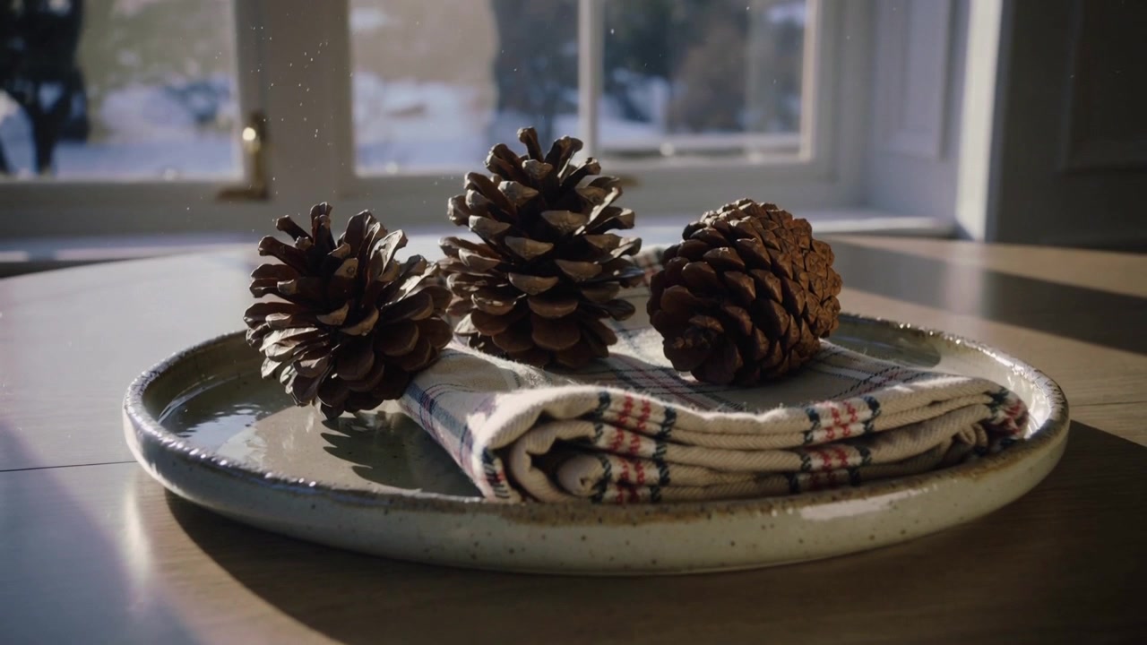 Telecamera che si avvicina, pigne su un panno scozzese su un piatto maculato a casa, che rivelano la texture.