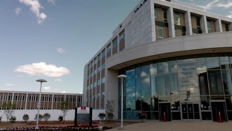 oakland county courthouse in michigan with gimbal video panning left to right close up view