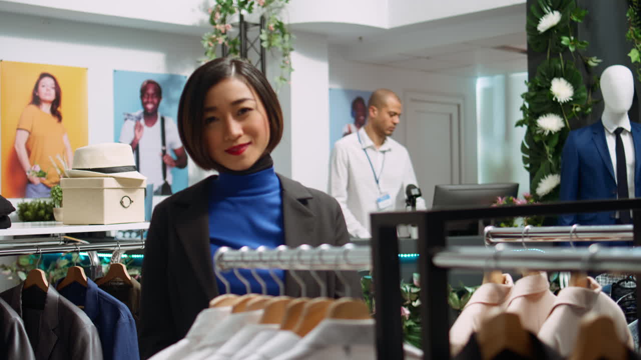 衣料品店で買い物をする女性