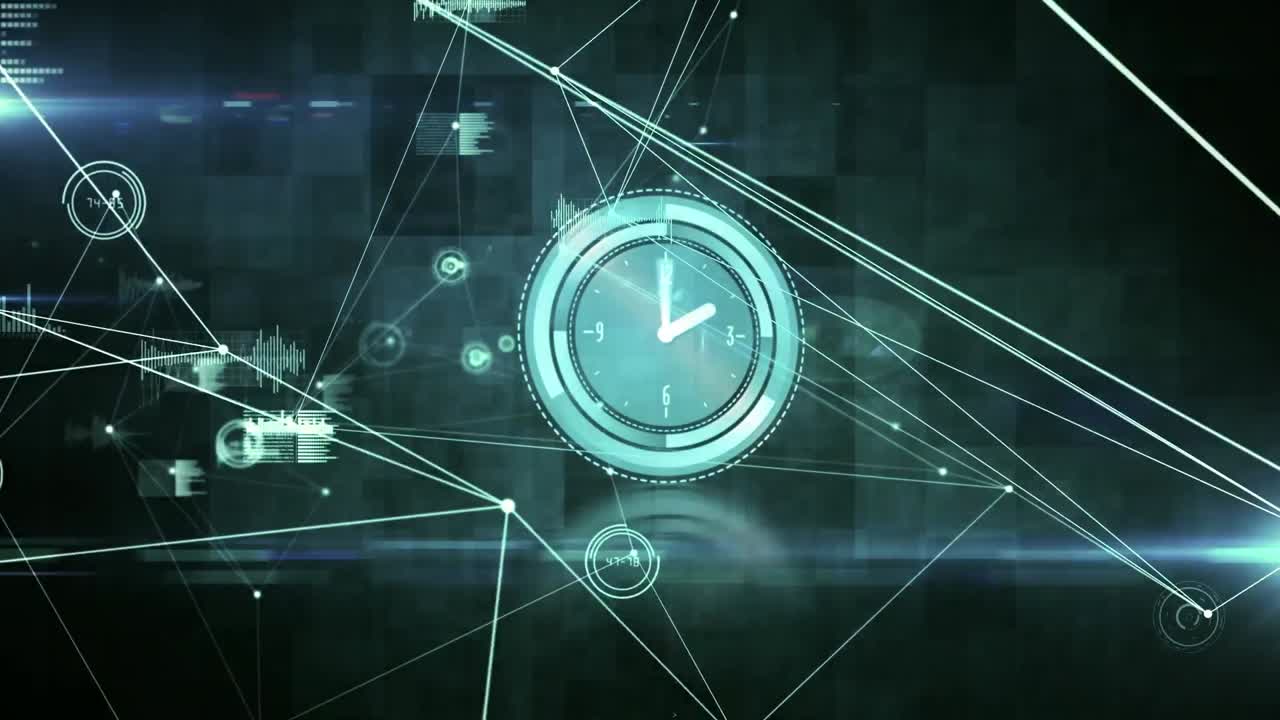 Animation of network of connections over clock moving fast