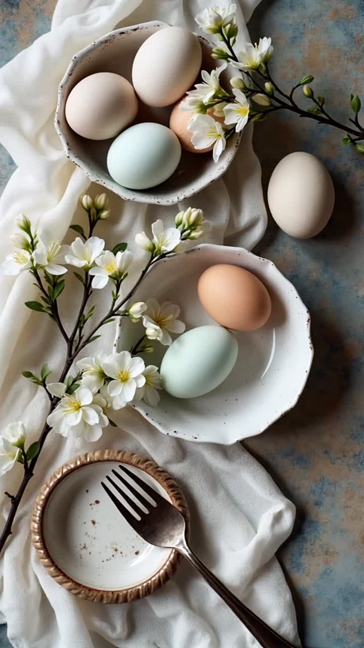 부활절 달걀과 봄 꽃