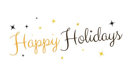 animation of happy holidays christmas text with stars on white background