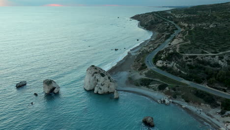 scenic view sea stacks and coastal road at sunset in cyprus, middle east