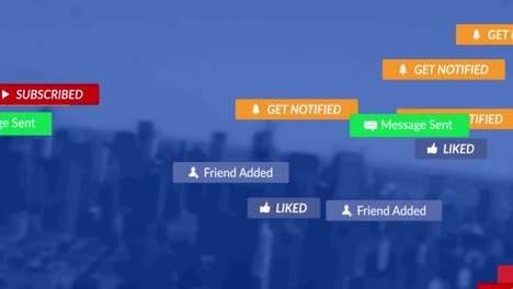 Animation-Von-Social-Media-Texten-Auf-Bannern-über-Dem-Stadtbild