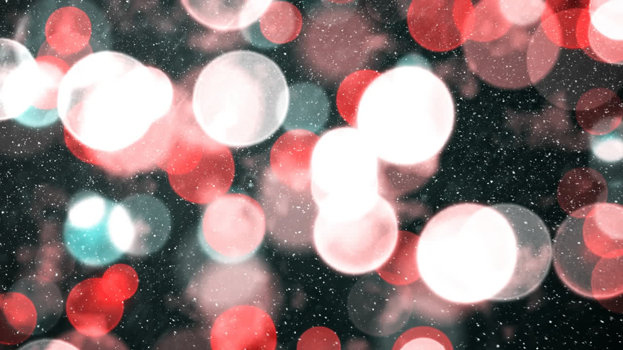 nieve cayendo con círculos de navidad de luz bokeh