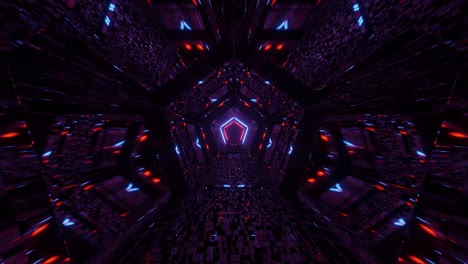 Bewegliche-Fünfeckige-Kammer-Aus-Violettem,-Rotem-Und-Blauem-Reflektiertem-Licht,-3D-Bewegung