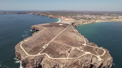 Luftaufnahme-Der-Festung-Sagres-Am-Abend-Luftaufnahme,-Portugal