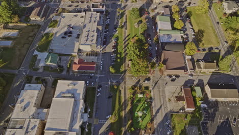 blue ridge georgia aerial v11 cinematic vertical birds eye view, flyover the main street capturing charming mountain town with the historic depot at its center - shot with mavic 3 cine - october 2022