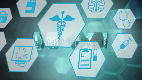 animación del procesamiento de datos científicos y iconos médicos