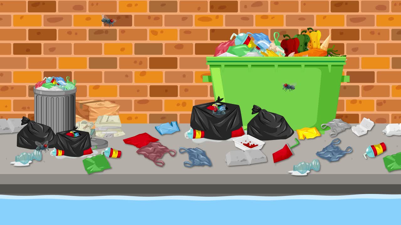 폐기물 축적의 증가와 감소에 대한 애니메이션.