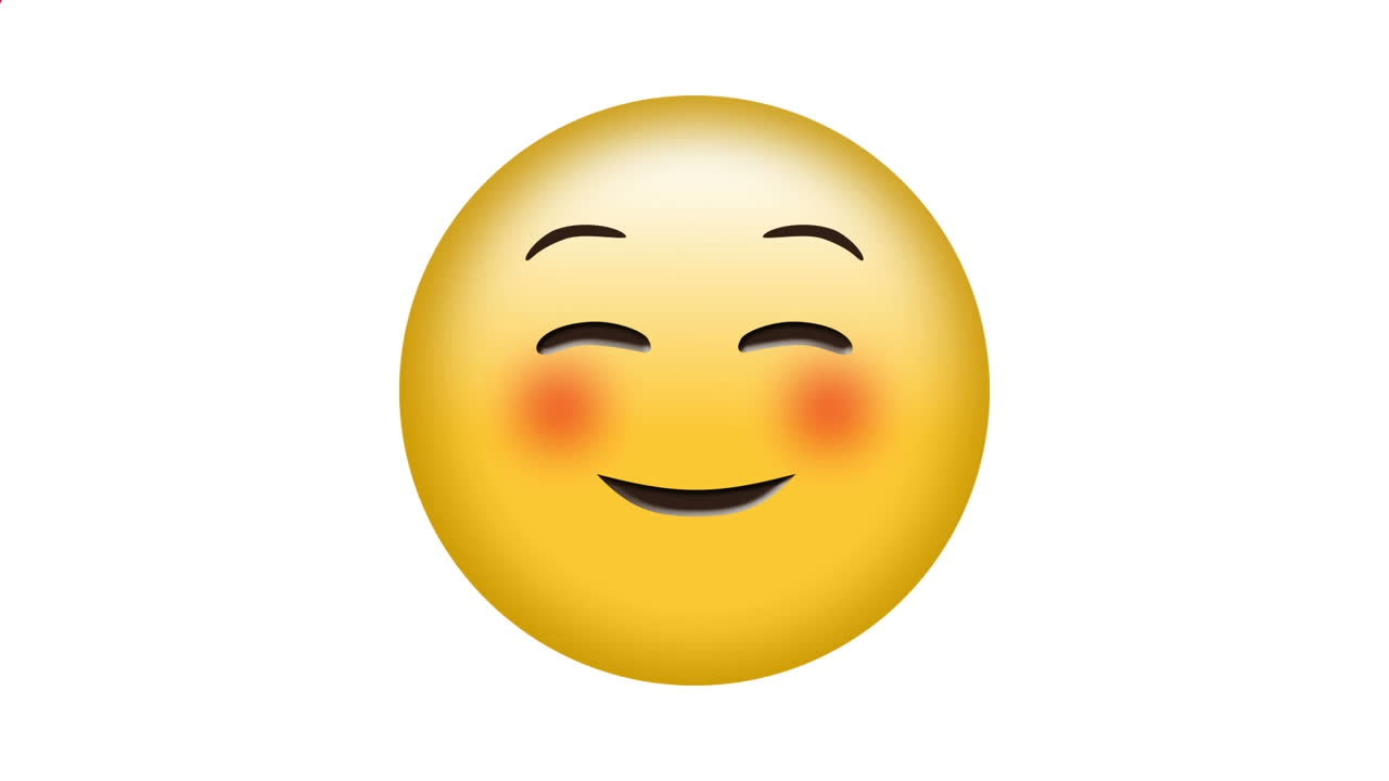 Digital animation af abstrakte røde dekorative mønstre over blussende ansigt emoji på hvid baggrund