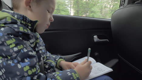 Niño-Resolviendo-Acertijos-De-Ajedrez-Durante-El-Viaje-En-Coche