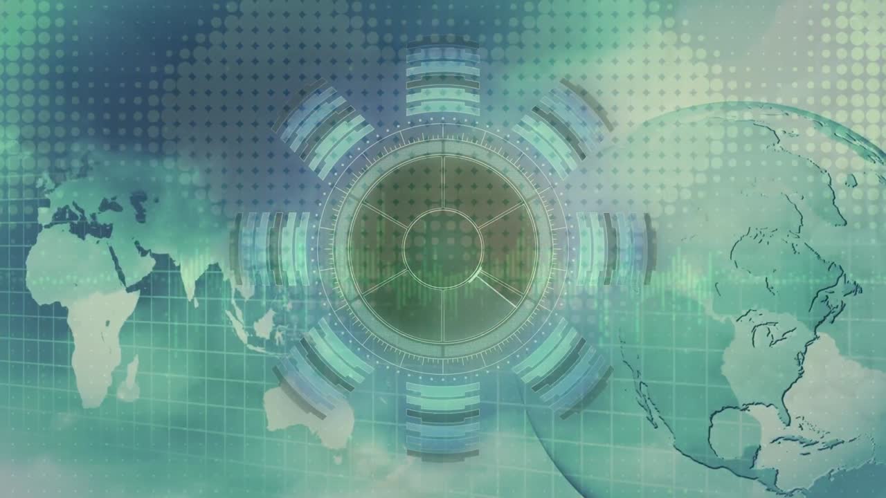 animación del escaneo de alcance sobre el mapa del mundo y el globo