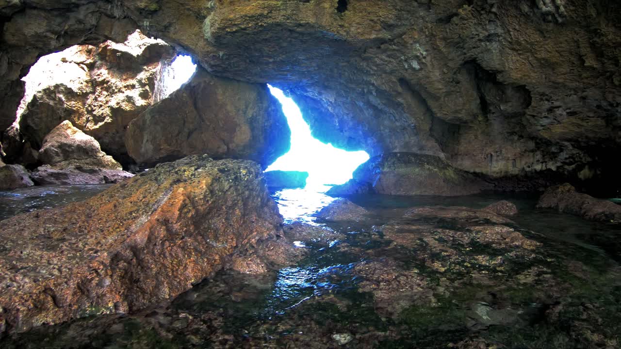 Inside a ocean water cave in Okinawa Japan