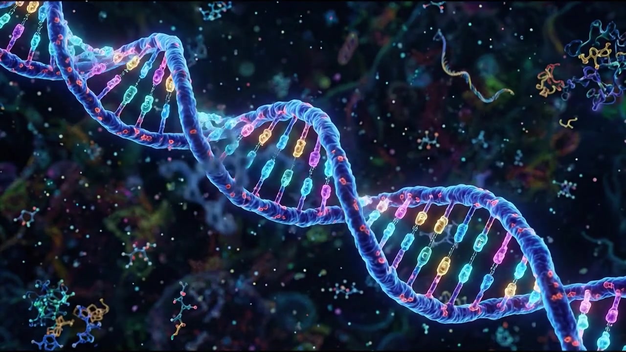 Rotating DNA molecule strand genetic research hologram