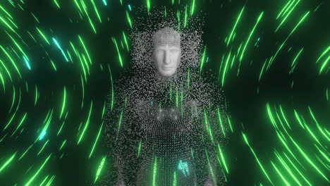 animación de senderos de luz verde brillante sobre el modelo de cabeza humana contra un fondo negro