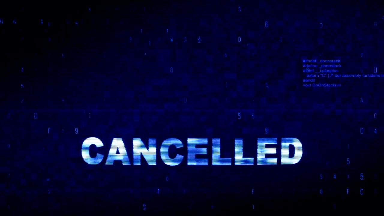 texto cancelado ruido digital sacudida glitch distorsión efecto error animación.