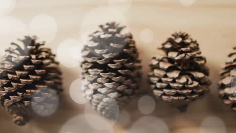 animation of spots of light over christmas pine cones decorations