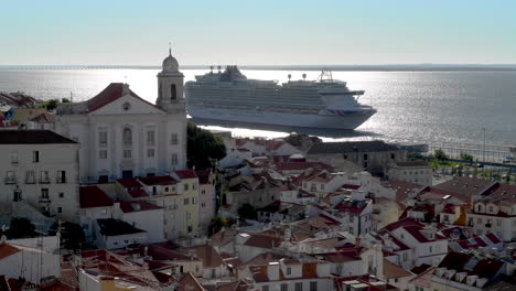 large cruise ship docking in lisbon, santa luzia viewpoint, portugal -4