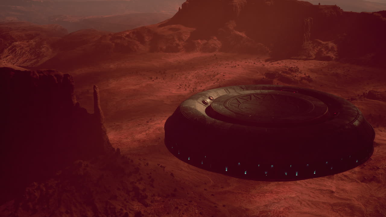 UFO over Martian Desert Landscape