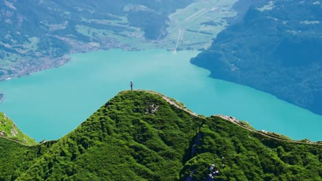 hardergrat trail peak, brienzersee and swiss alps, incredible panoramic, drone