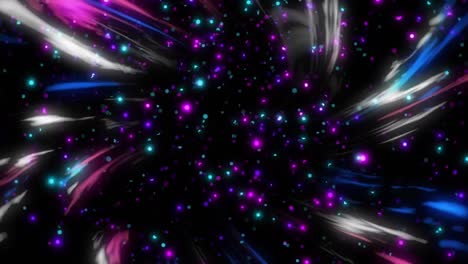 Animation-of-glowing-spots-of-blue-and-purple-light-on-black-background