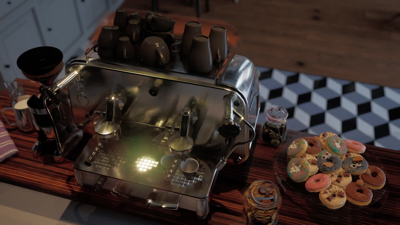 에스프레소 기계 와 도 을 가진 커피 카운터