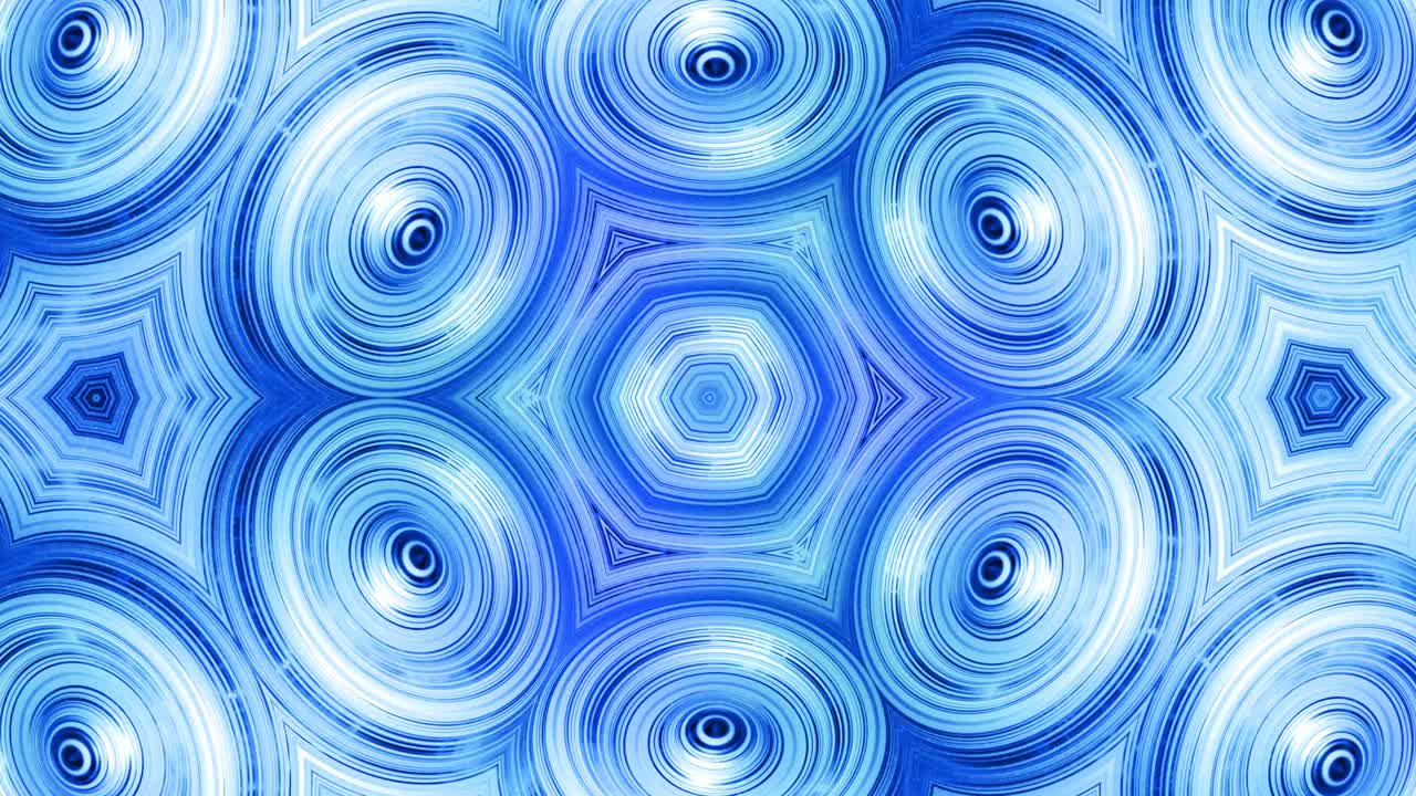 fondo simétrico abstracto con simetría estelar. mandala con olas. fondo líquido azul abstracto en bucle con patrón brillante ondulado, superficie brillante y brillante. efecto caleidoscopio