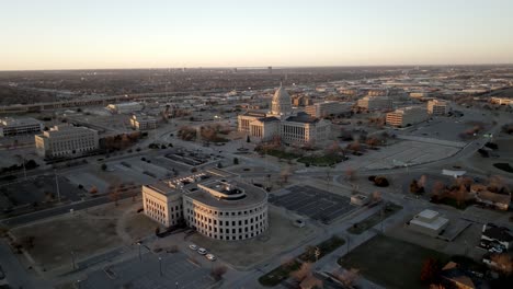 oklahoma state capitol building in oklahoma city, oklahoma with drone video circling wide angle