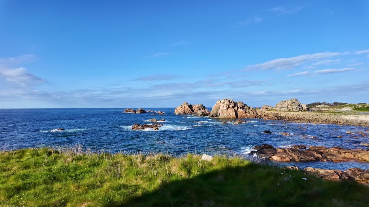 Scenic view of Le Gouffre de Plougrescant, Brittany, France. Sky for copy space