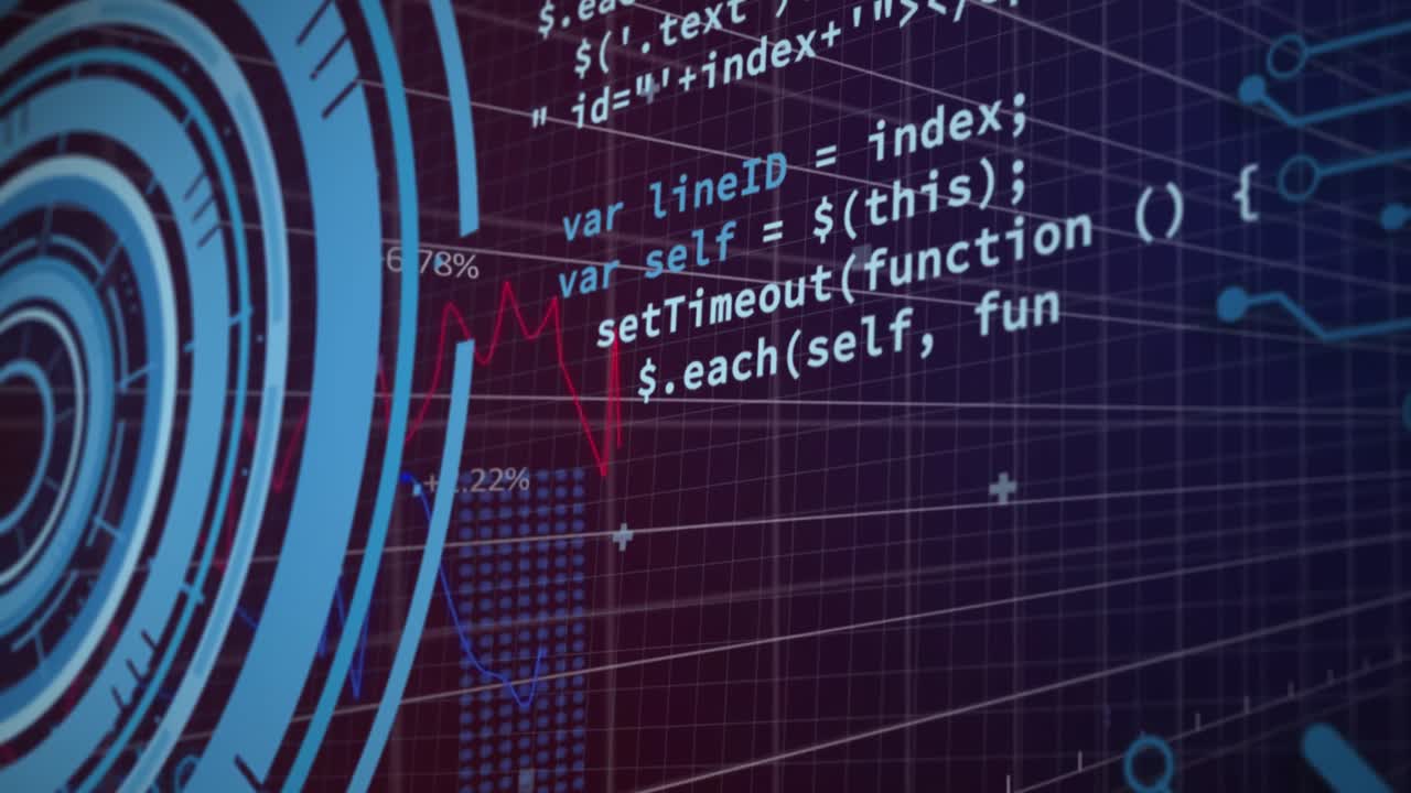 검은 바탕에 데이터 처리 및 범위 스캐닝의 애니메이션