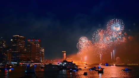 Striking scenery of firework show in the night sky. Beautiful celebration in New York, USA