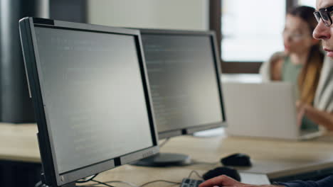 engineer hands typing computer closeup. professional software developer coding