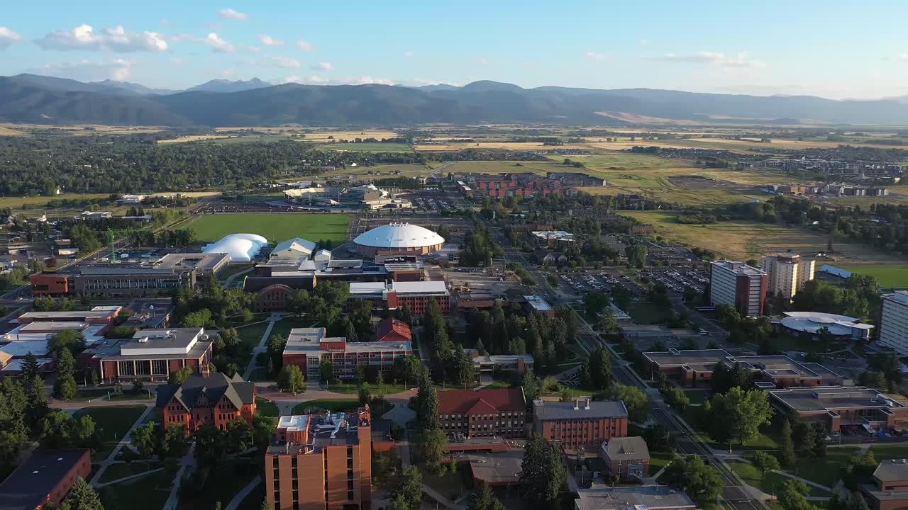 Drone View of Montana State University Campus in Bozeman, Montana.