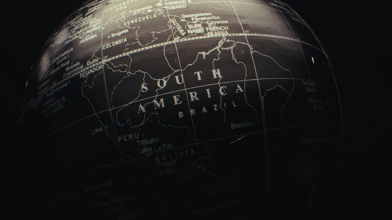 Close-up of a Black Globe Focusing on South America