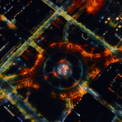 circling above the logan square in philadelphia, pennsylvania, usa. drone footage above the night city with multiple lights.