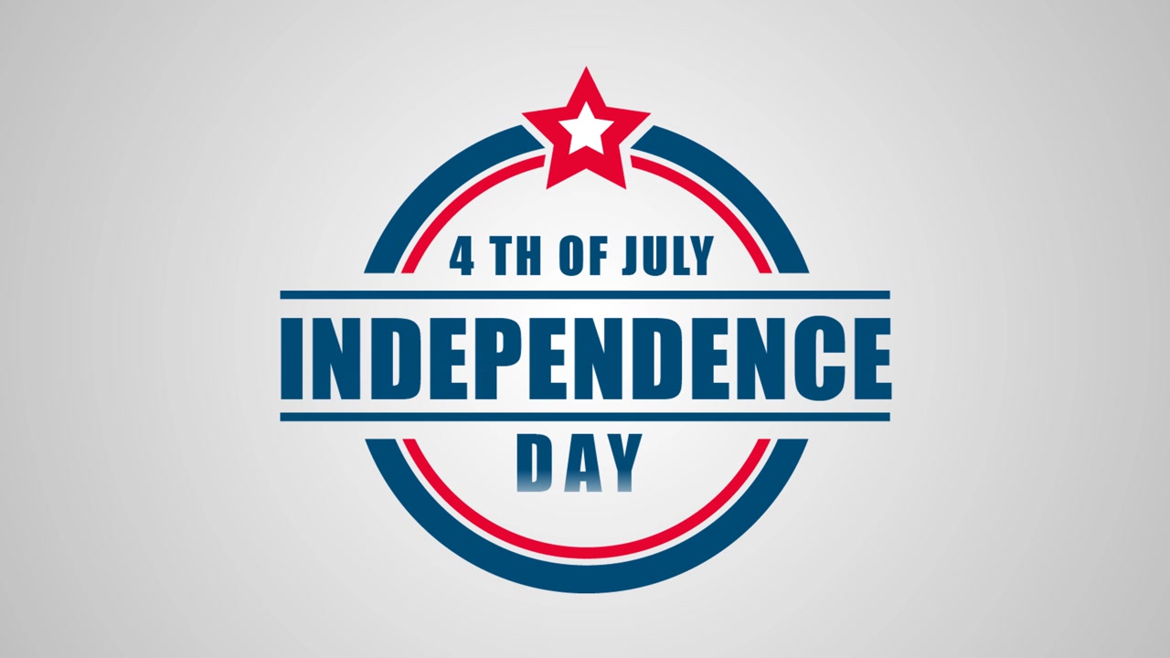 4th of July Celebratory Animation with Greetings for Independence Day Displayed on the Center of the Screen with a Ring on a Grey Background