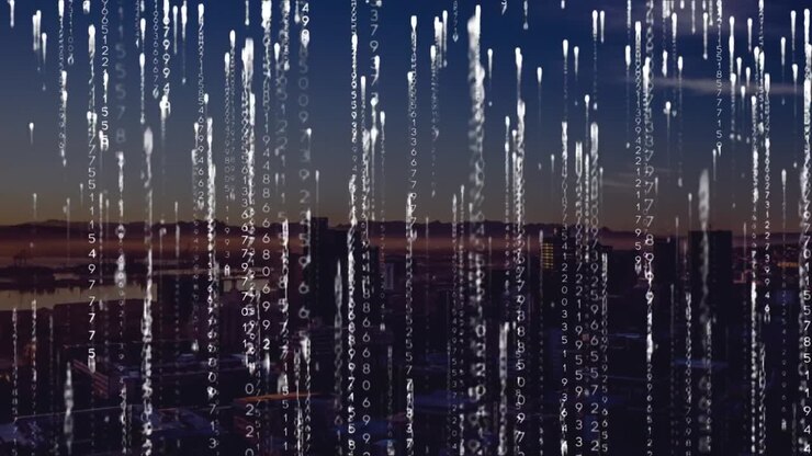 Animation of data processing over cityscape